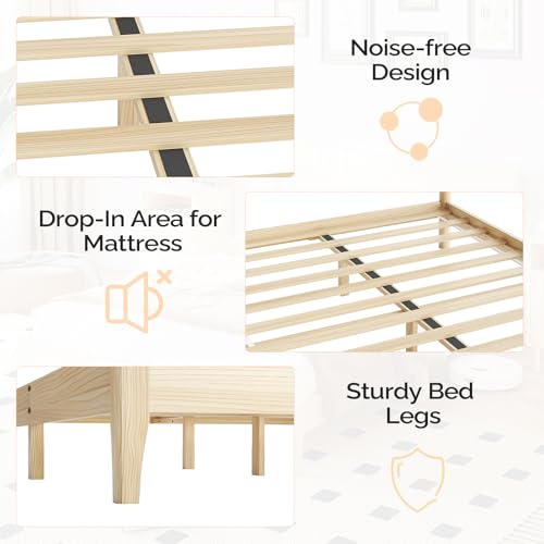 VINGLI Fluted Queen Bed Frame with Headboard and Storage Bench, Boho Wooden Single Platform Panel Bed with Wingback Headboard and 4 Drawers,Mid-Century Modern Sleign Bed,Beige VINGLI
