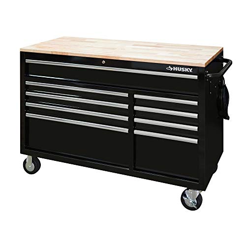 Husky 52 in. x 24.5 in. D 9-Drawer Mobile Workbench in Black HuskyTools