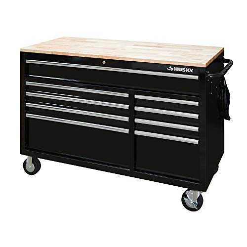 Husky 52 in. x 24.5 in. D 9-Drawer Mobile Workbench in Black - WoodArtSupply