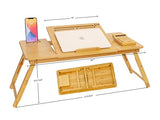Laptop Desk for Bed, COIWAI Bamboo Lap Desk with Tablet Slot Adjustable Height Angle Foldable Storage Drawer Portable Tray Table Stand for Netebook Computer Breakfast Work Study Reading Writing Large COIWAI