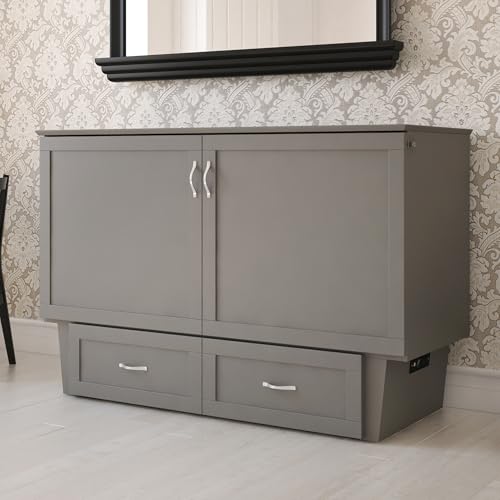 AFI, Monroe Queen Murphy Bed Chest with 6" Mattress, Storage Drawer & Built-in USB Charger, Grey AFI