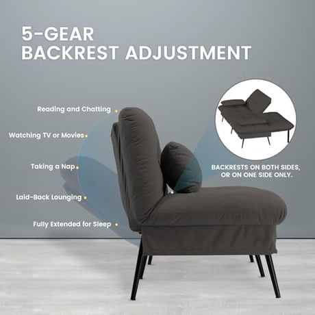COMHOMA Convertible Sofa Bed,72″Fabric Couch with Adjustable Backrest,Loveseat Recliner Sleeper Living Room Furniture futon Set (Black) COMHOMA