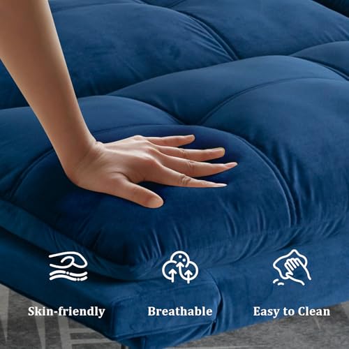 SoarFlash 67 Inch Futon Double Sofa Bed, 2 in 1 Velvet Loveseat Sofa with Adjustable Backrest for Living Room Bedroom Office Apartment Compact Couch(Blue) SoarFlash