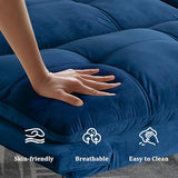 SoarFlash 67 Inch Futon Double Sofa Bed, 2 in 1 Velvet Loveseat Sofa with Adjustable Backrest for Living Room Bedroom Office Apartment Compact Couch(Blue) SoarFlash