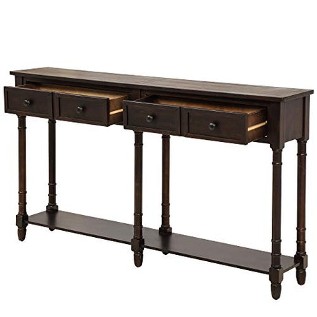 Amposei Retro Classic Wood Console Table 58-Inch Long Narrow Sofa Entry Table with Drawers & Open Shelf for Living Room Entrance Hallway Furniture, Espresso Amposei