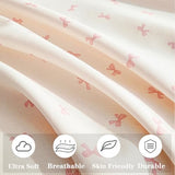 CCoutueChen 100% Cotton Duvet Cover Queen Pink Bow Bedding Set for Girls Kids Cute Bowknot Duvet Cover Set, Soft Comfy 3 Pieces, 2 Pillowcases, Zipper Closure CCoutueChen