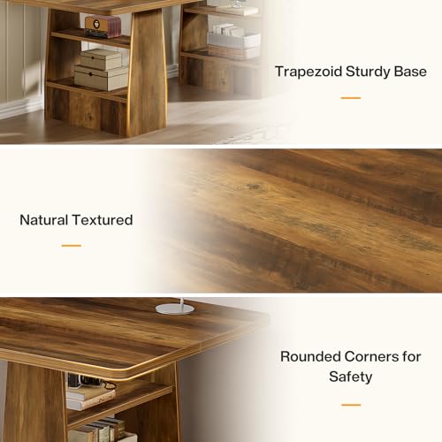 Tribesigns 63 inch Conference Table with 4 Shelves, Rectangular Meeting Table for Office, Large Sturdy Business Desk, Seminar Tables for 6-8 People (1, Brown) Tribesigns