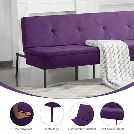 Loveseat Sofa Bed 63” with 5 Reclining Positions, Convertible Futon Sleeper, 600lbs Weight Capacity, Durable Iron Frame with Black Powder Coating & Polyester Upholstery,Purple SonkYog