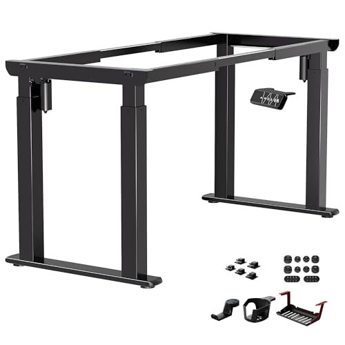JWX 4-Leg Standing Desk Frame with Dual Motors, Electric Height Adjustable Desk Base, Heavy Duty 330 lbs Load, Fits Desktop 39″–79″, Anti-Collision, Memory Presets, Black Frame Only JWX
