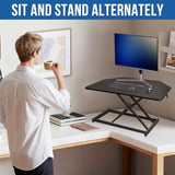 JD Concept 32 inch Black Corner Standing Desk Converter, Assembled One-Click Sit to Stand up Desk Riser, for Dual Monitor and Laptop Height Adjustable Workstation JD Concept