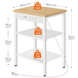 HOOBRO End Table with Charging Station and USB Ports, 3-Tier Nightstand with Adjustable Shelves, Small Side Table for Small Space in Living Room, Bedroom and Balcony, Natural and White WN112BZ01 HOOBRO
