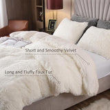 EMME Plush Shaggy White Duvet Cover Set Queen Size 3 Pieces Luxury Fuzzy Comforter Cover Set, Soft Faux Fur Fluffy Winter Bedding Set (White, Queen) EMME