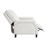 Lexicon Pushback Recliner Chair, Plaid Textured Fabric Armchair Push Back Reclining Chair, Nailhead Trim, Solid Wood Legs, Easy Assembly for Living Room/Office/Apartment, Off-White Lexicon