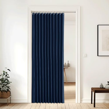 NICETOWN Room Divider Curtain for Bedroom Living Room Partition, Privacy Accordion Blackout Sound Proof Doorway Curtains, Sliding Glass Temporary Door Curtainfor Closet (Navy, 1 Panel, 60" W x 80" L) NICETOWN