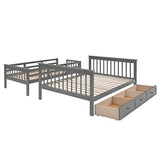 MERITLINE Grey Twin Over Full Bunk Bed with Stairs, Storage Drawers, and Safety Features MERITLINE