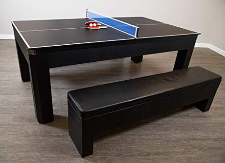 Hathaway Park Avenue 7 Ft Multi Game Pool Table Combo with Dining Top and Ping Pong – Includes Set of Benches for Home Storage and Accessories – Red & Black Finish Hathaway