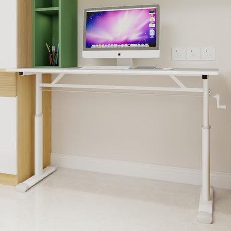 roomfitters 47" Adjustable Height Study Desk – Compact Multi-Purpose Desk, Manual Crank Standing Desk with 330 lbs Load Capacity, White roomfitters