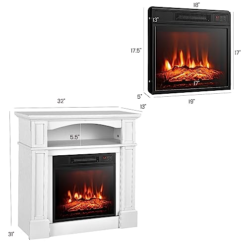 SIMOE 32" Electric Fireplace with Mantel, 1400W Freestanding Fireplace for Living Room, Remote Control, Overheat Protection, Adjustable 3D Flame, Timer, White SIMOE