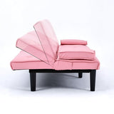 67-inch Multi-Functional Sofa Bed, Foldable Futon Couch with Adjustable Backrest & Cup Holders, Convertible Sleeper for Small Spaces, Living Room, Apartment, Office - Modern PVC Leather Couches(Pink) ALYIAMXL