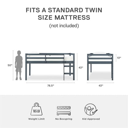 DHP Milton Junior Twin Loft Bed - Space-Saving Grey Design for Kids - WoodArtSupply