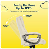 Serta Garret Executive Office Chair, Ergonomic Mid-Back with Lumbar Support, Semi-Plush Cushion and Body Pillows, Padded Armrests, Swivel Base, Bonded Leather, Ivory White Serta