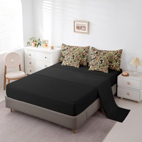 Feelyou Duck Hunter Green Camouflage Hunting 7 Pieces Bedding Set, Twin Size Black Brown All Season,Bed in a Bag with Comforter, Sheets, Pillowcases Camo Army Bed Set Breathable Wild Room Decor Feelyou