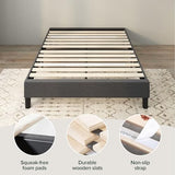 Zinus Curtis Upholstered Platform Bed Frame, Mattress Foundation, Wood Slat Support, No Box Spring Needed, Eco Friendly WonderBox (TM) Packaging, Dark Grey, Queen Zinus
