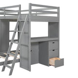 Merax Twin Multifunction Bunk Bed with Desk/Storage Drawers, Wood Bunk Bed with LED Light and USB Ports for Boys, Girls, No Box Spring Needed Gray Merax