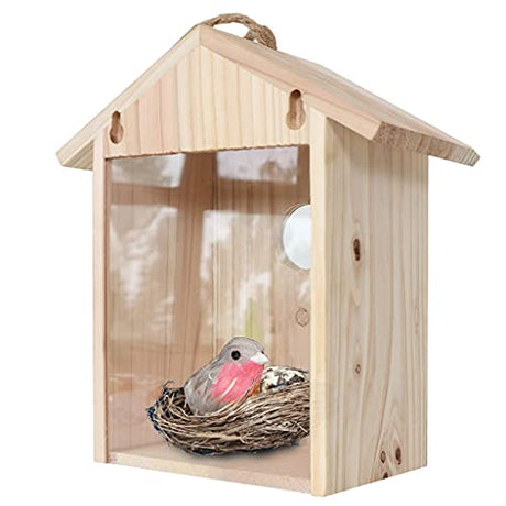 Window Birdhouse for Outdoor Hanging Natural Wood Bird House with Suction Cups for Garden Decor Bird Houses for Outside Clearance CHIUEAST