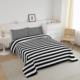 Striped Comforter Set Black and White Stripe Bedding Set Full Kids Boys Girls Women Men Farmhouse Ticking Stripes Duvet Set Horizontal Stripes Adults Abstract Gothic Home Decor Soft Reversible Erosebridal