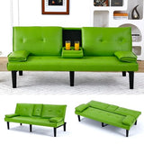 Klwenas Maec Green Futon Couch & Convertible Futon Sofa Bed for Small Space, 67" Loveseat Couches with Removable Armrests & 2 Cup Holders for Living Room Bedroom Dorm Apartment, Easy Assemble (Green) Klwenas Maec