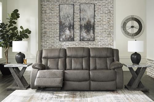Signature Design by Ashley First Base Contemporary Faux Leather Manual Reclining Sofa, Gray Signature Design by Ashley