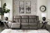 Signature Design by Ashley First Base Contemporary Faux Leather Manual Reclining Sofa, Gray Signature Design by Ashley