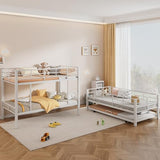 Triple Bunk Bed with Trundle Guardrail & Ladder Twin Size Metal, No Box Spring Needed, Easy Assemble Merax