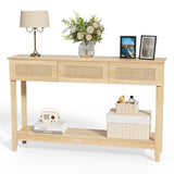 VINGLI 51" Console Table with Drawers, Rattan Entryway Table with Storage Shelf, Narrow Sofa Table, Boho Hallway Table for Living Room, Entrance, Foyer, Behind Couch, Natural Rattan VINGLI