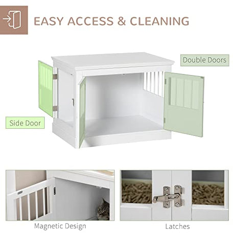 PawHut Dog Crate End Table with Triple Doors, Wooden Dog Crate Furniture Indoor Use, Puppy Crate with and Steel Tubes, for Small Dogs, White PawHut