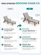 SERWALL Textilene Patio Chaise Lounge Chair Set of 2, 5 Positions Outdoor Lounger with Rolling Wheels for Pool, Deck, Brown