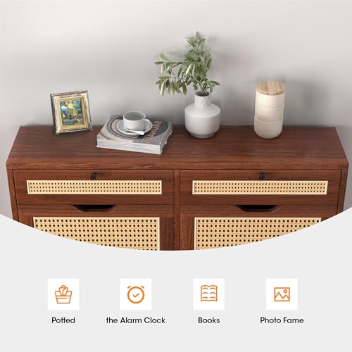 Algglobuy Rattan Shoe Storage Cabinet with 4 Flip Drawers for Entryway, Slim Narrow Shoe Organizer Cabinet with 2 Top Drawers, Dark Brown Algglobuy