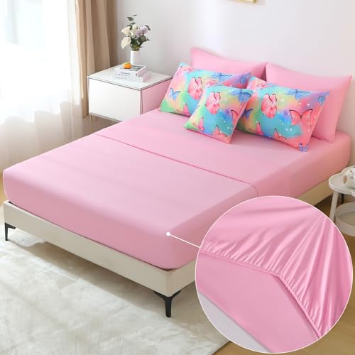 JQinHome 6 Pc Twin Rainbow Butterfly Comforter Set - 3D Butterfly Design Butterflies Bedding with Sheet Sets Bed in A Bag for Girls Kids Teens (Rainbow) JQinHome