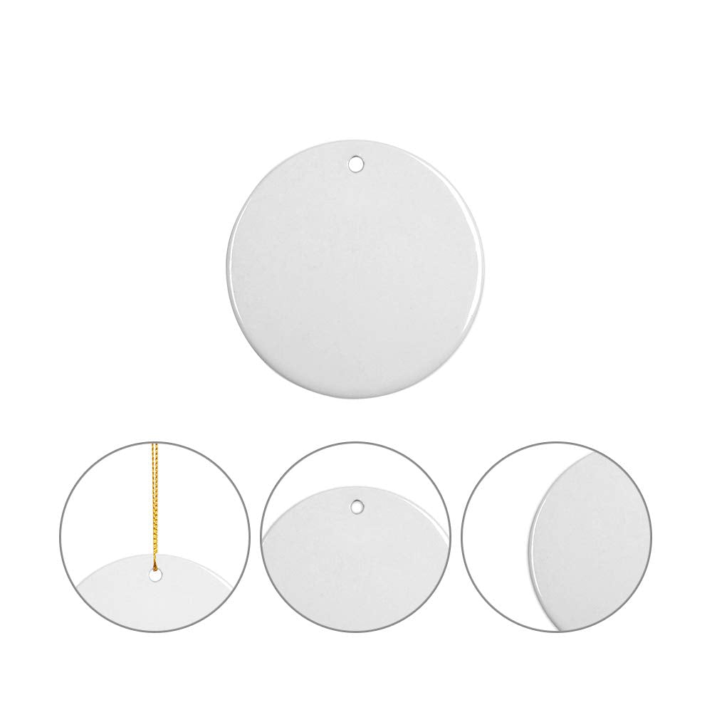 PYD Life 25 PCS Sublimation Ceramic Ornament Bulk White 2.75 Inch Round Blank Ornament with Gold String for Crafting DIY Personalized Christmas Home Decor Bulk PYD Life