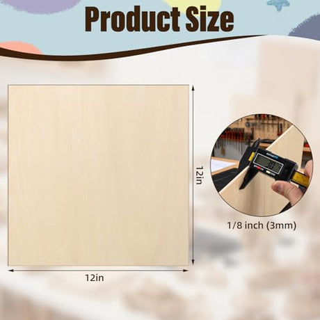 12 Pack Basswood Sheets 12"x12"x1/8", 3mm Basswood for Laser Cutting and Engraving, Unfinished Wood for Crafts, DIY Ornaments and Architectural Models, Wood Burning SPROOKJE