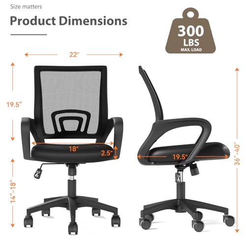 OS MOTOR Home Office Chair, Ergonomic Mid-Back Mesh Desk Chair with Lumbar Support, Adjustable Swivel Rolling Design, Comfy Armrest for Work, Study, Gaming, Vanity, Black OS MOTOR