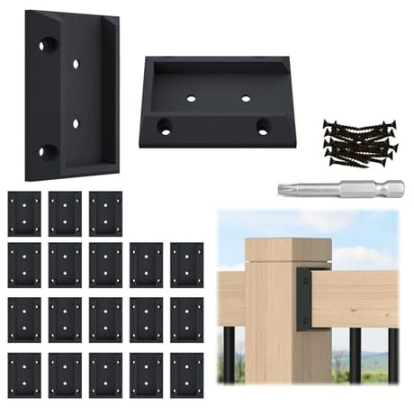 Muzata 20Pcs Deck Railing Brackets Connectors Rail Support Kit for 2x4(1.5"×3.5") Railing with 124pcs Screws Wooden Fence Handrail Wood Railing System Cable Railing Baluster Railing, WT11 Muzata