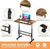 Klvied Small Standing Desk Adjustable Height, Mobile Table with Wheels, Portable Laptop Table, Standing Computer Desk for Walking Pad (Brown) Klvied