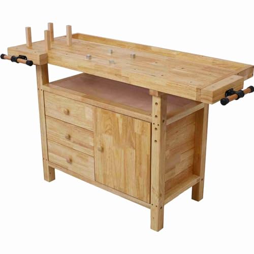 Wood Workbench,Wooden Workbench for Garage Workshop and Home - Acacia Woodworking Bench - WoodArtSupply