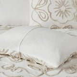 Madison Park Violette Chenille Cotton Tufted Comforter Large Medallion Design, All Season, Hypoallergenic, Soft Bedding Set, Matching Sham, Full/Queen, Ivory/Taupe 3 Piece Madison Park