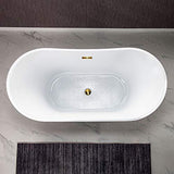 WOODBRIDGE 59" Acrylic Freestanding Bathtub Contemporary Soaking White Tub with Brushed Gold Overflow and Drain，BTA1516-BG-Drain-&O WOODBRIDGE