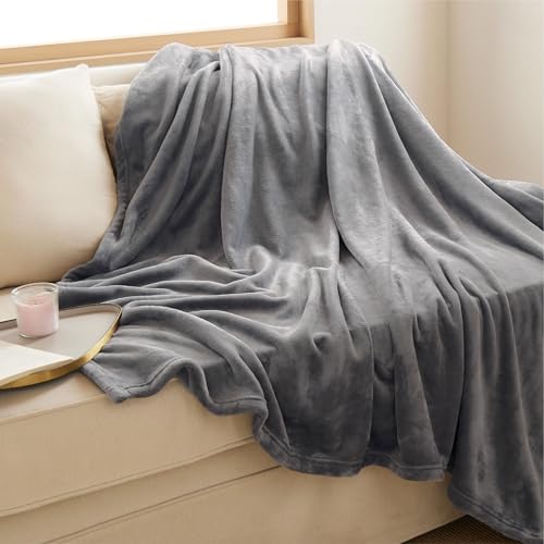 Bedsure GentleSoft Fleece Blanket Twin Size Grey - 300GSM Lightweight Plush Fuzzy Cozy Soft Warm Blanket for Bed, Sofa, Couch, Travel, Camping, 60x80 inches Bedsure