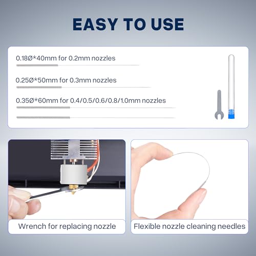 ELEGOO 26pcs MK8 Nozzles Multi Size, 3D Printer Brass Hotend Nozzles 0.2mm/0.3mm/0.4mm/0.5mm/0.6mm/0.8mm/1.0mm with DIY Tools Compatible with Neptune 3 Series and More ELEGOO