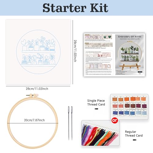 Full Range Embroidery Kit for Adult, Green Plant Pattern Embroidery Kit for Beginners Include Embroidery Cloth Hoops Threads for Craft Lover Hand Stitch with Embroidery Skill Techniques,Home Decor